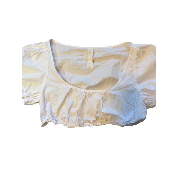 Missguided White Puff Sleeve Milkmaid Crop Top Size L Boho Coquette Summer - Picture 3 of 9